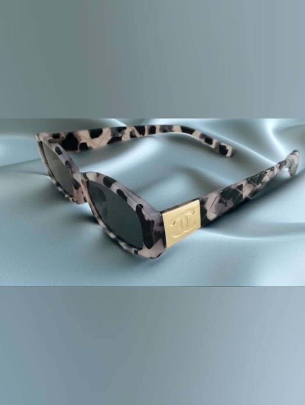 Chanel Snow Leopard Sunglasses with Gold Logo Accent - Case & Cleaning Cloth